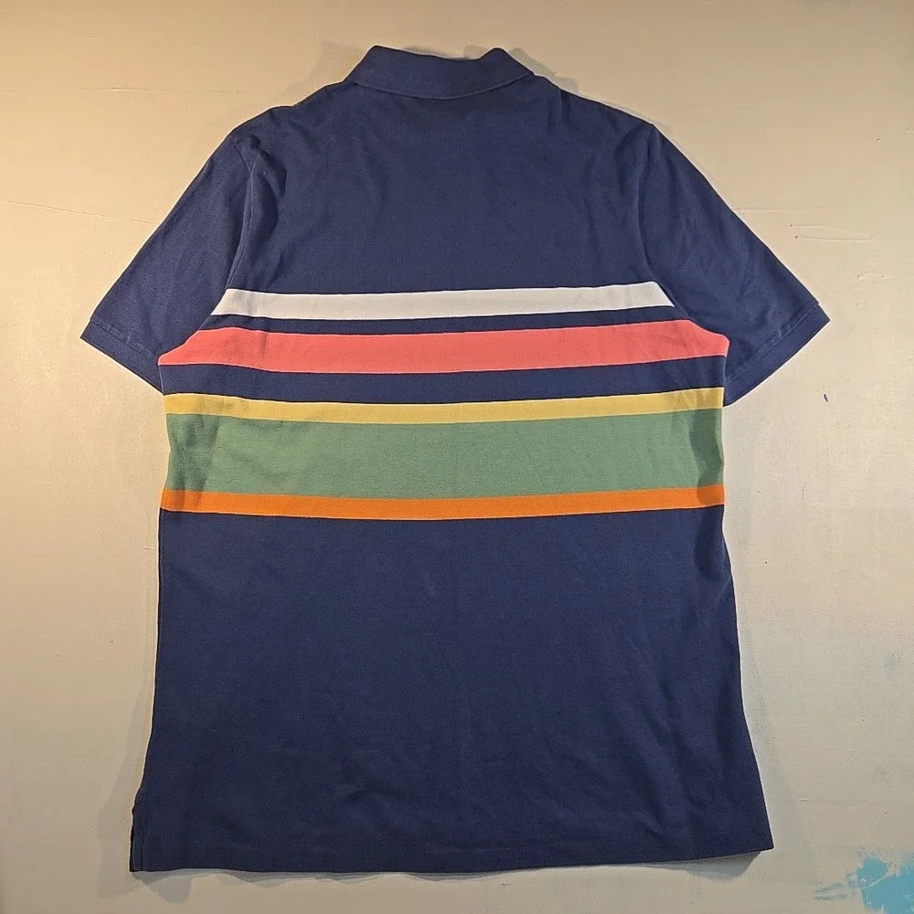 Polo Ralph Lauren Men XL Classic Fit Polo Navy Shirt Colorblock Stripe Short Slv - Picture 7 of 7